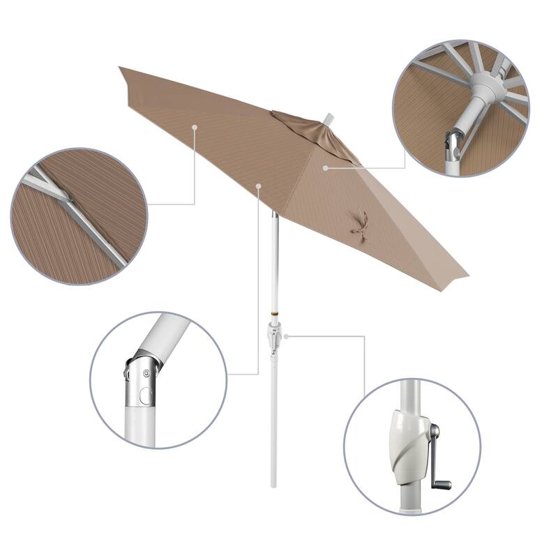 California Umbrella 7.5' Round Crank Lift, Push Button Tilt Aluminum Patio Umbrella, White Finish, Outdoor Rated Red Fabric