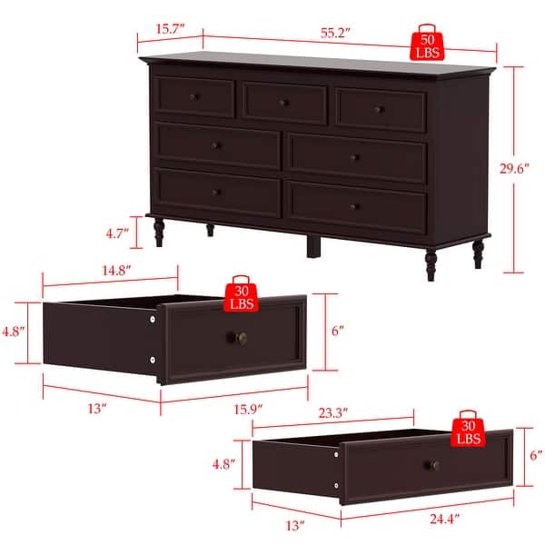 Contemporary 7 Drawer Bedroom Dresser with Modern Silver Color Handles -  Bed Bath & Beyond