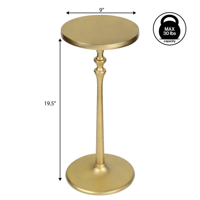 Lulu 19.5" Classic Pedestal Round Metal Drink Table and Decorative End Table, By JONATHAN Y