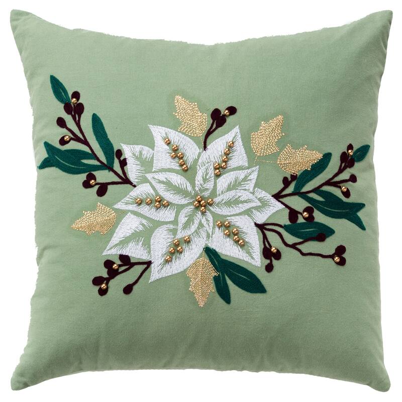 Rizzy Home Poinsettia Beaded Throw Pillow