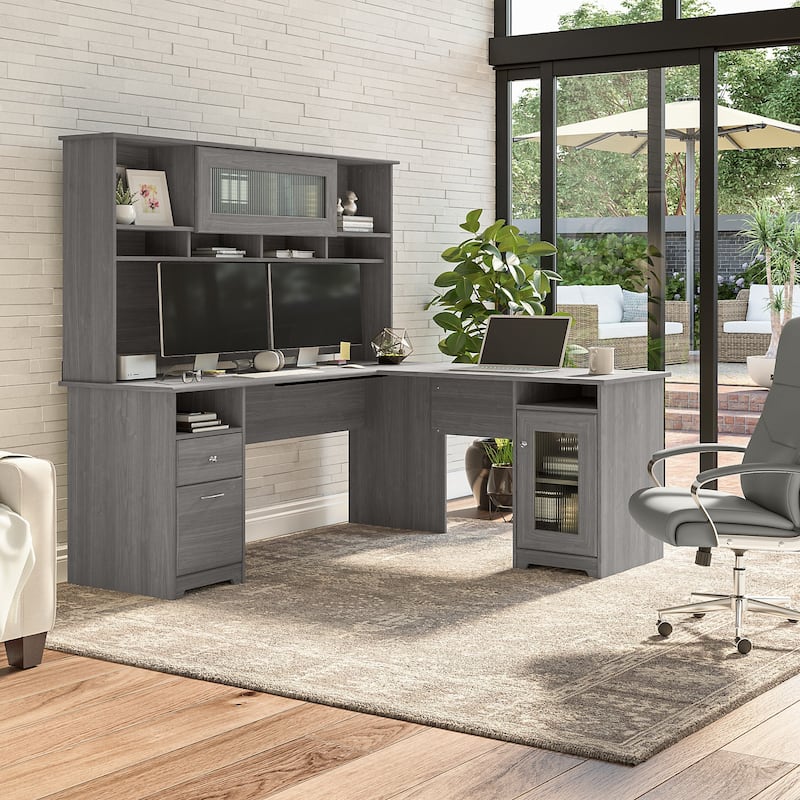 Cabot 72W L Shaped Desk with Hutch and Storage by Bush Furniture