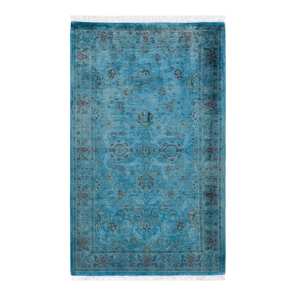 Overton Hand Knotted Wool Vintage Inspired Modern Contemporary Overdyed Blue Area Rug - 3' 2" x 5' 0"