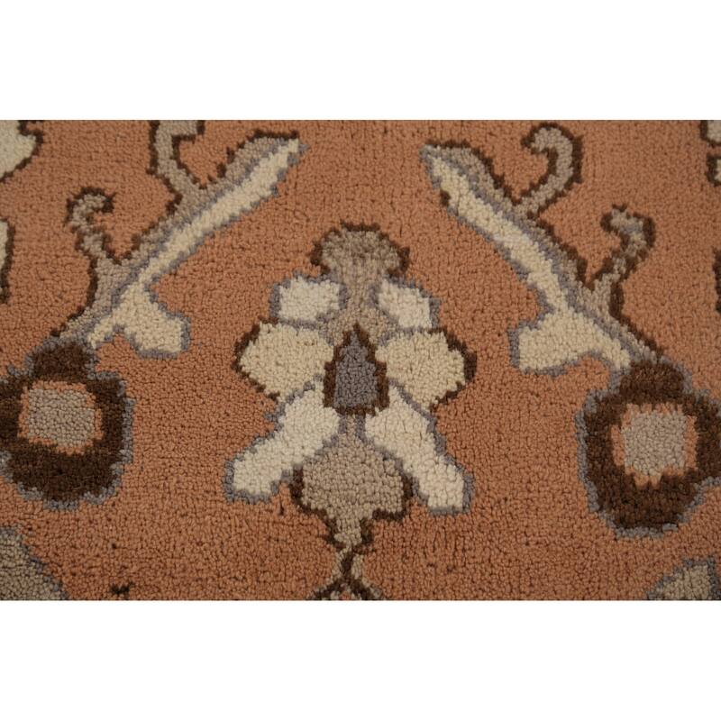 Orange Floral Oushak Indian Area Rug Handmade Wool Carpet - 9'1"x 11'11"