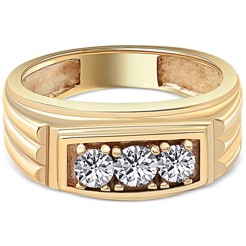 Mens Gold 3/4ct Three Stone Diamond Anniversary Ring 14K Yellow Gold