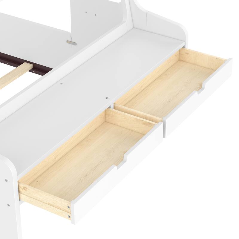 Full/Twin Kids Car Floor Bed with Storage Drawers, Window & Desk - Childlike Design