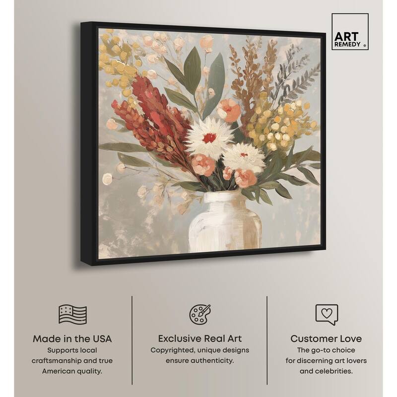 White Vase Bouquet Canvas by Art Remedy