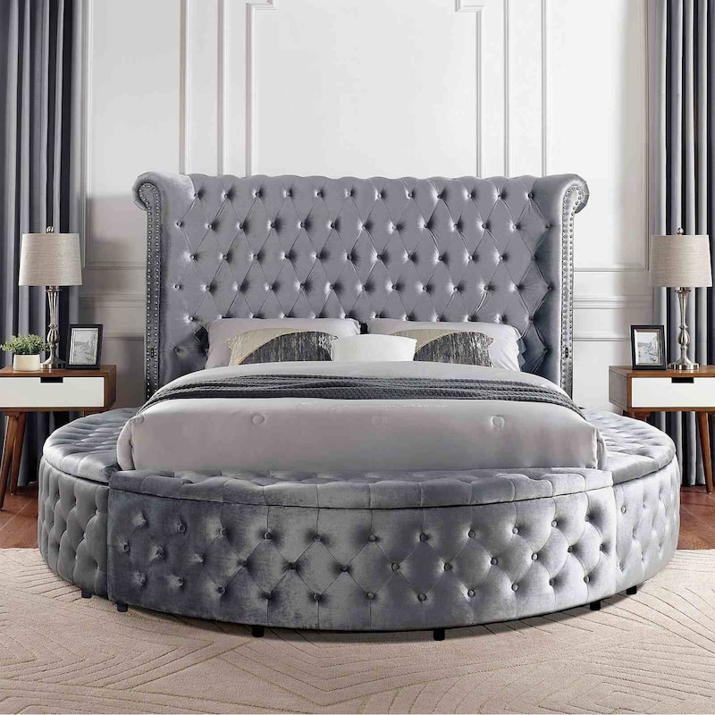 Glam Gray Finish 1PC Wingback Storage Fully Upholstered Bed USB