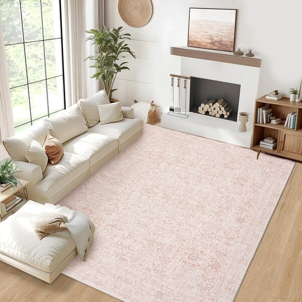 Garvee Vintage Floral Diamond Distressed Area Rug - On Sale - Bed