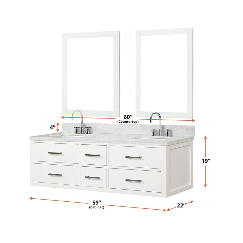 Lexora Castor Double Bath Vanity, Carrara Marble Top, Faucet Set, and Mirrors