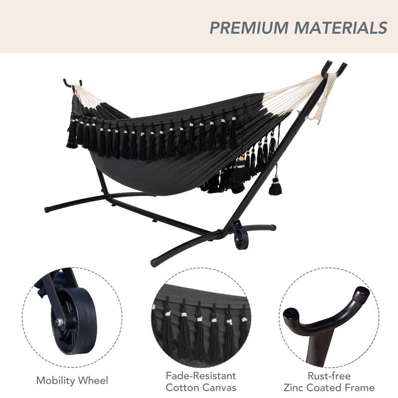 Double Cotton Hammock with Space Saving Steel Stand