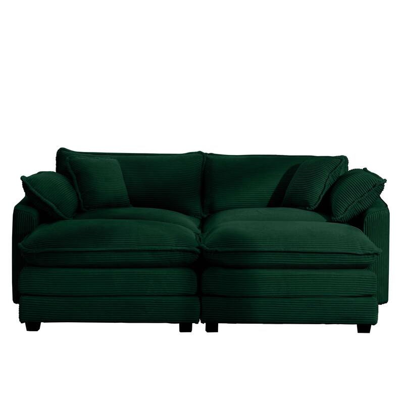 2-Seater Corduroy Sofa with 2 Footrests, Converts to Bed for Compact Spaces