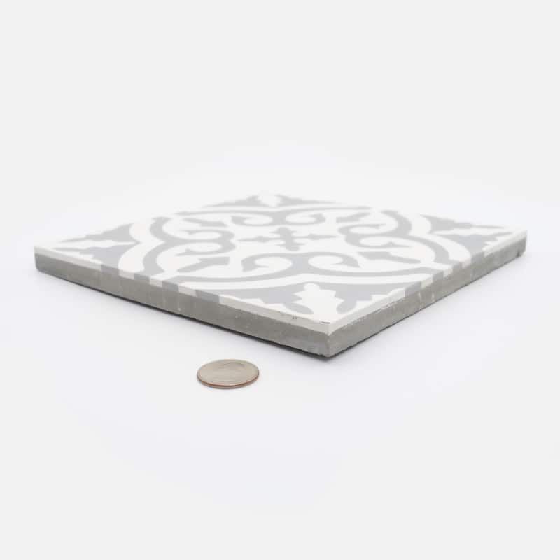 Argana Handmade Cement Tile, 8x8, White/Grey