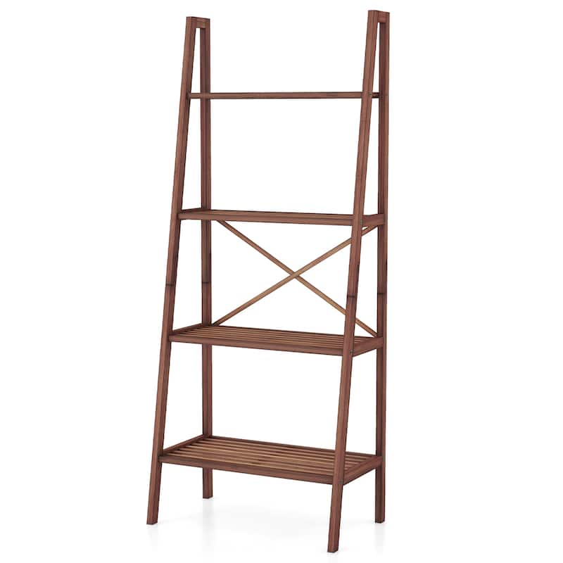 Gymax 4-Tier Bamboo Ladder Bookshelf 58'' Display Shelf Storage Rack