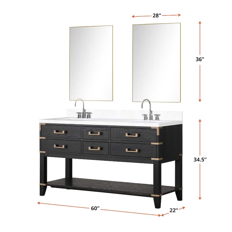 Norwalk 60 in W x 22 in D Black Oak Double Bath Vanity and Cultured Marble Top