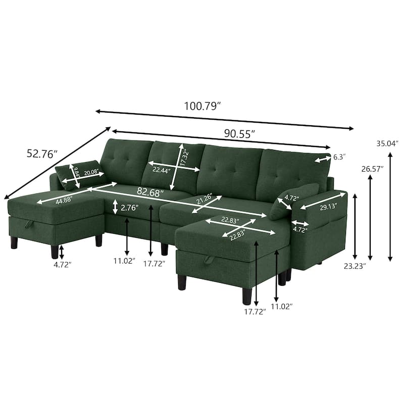 101" Sectional Sofa with Storage Ottoman