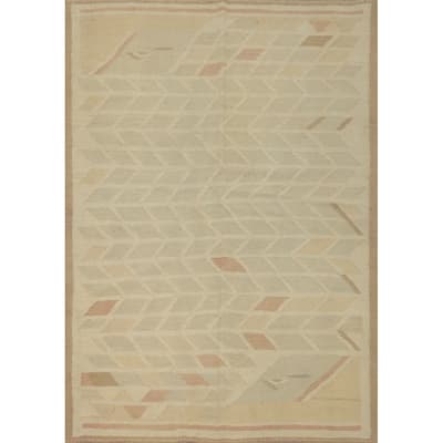 Hand Woven Oriental 100% Wool Carpet Southwestern Tribal Beige & Ivories Kilim Area Rug - 5' 7'' X 4' 2''
