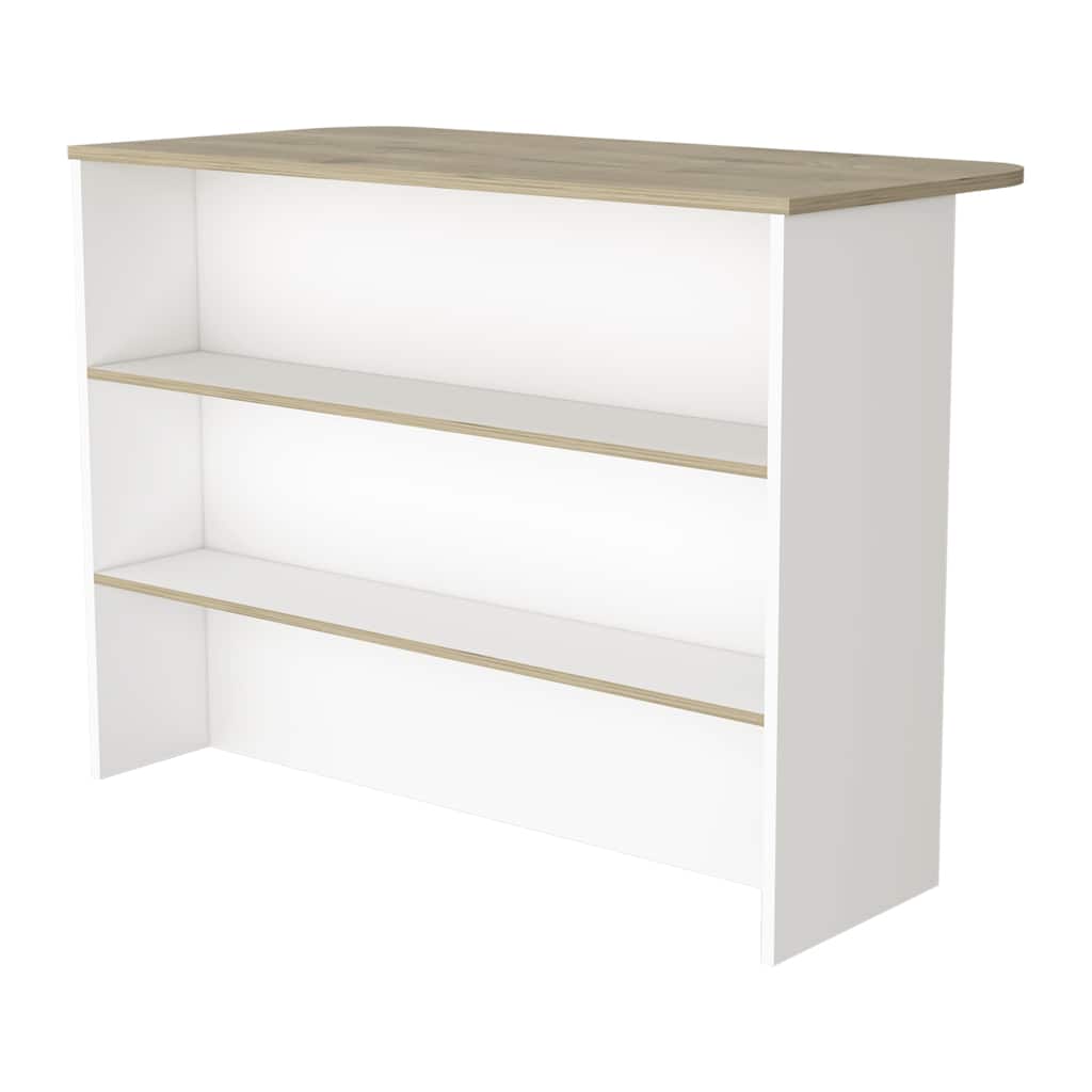 White and Light Pine 3-Tier Shelf Kitchen Island
