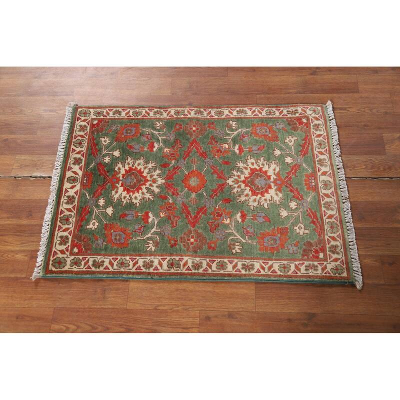 Green Floral Kazak Accent Rug Handmade Wool Carpet - 2'0" x 3'0"