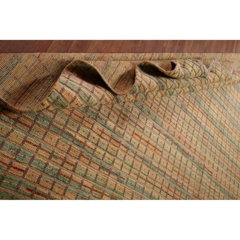 All-Over Checkered Moroccan Large Area Rug Hand-Knotted Wool Carpet - 9'10"x 14'4"