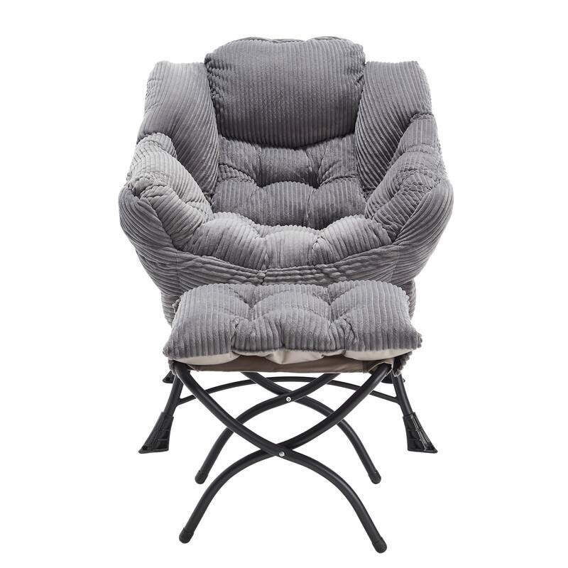 Modern Lounge Chair with Ottoman - Plush Reading Accent Chair with Footrest and Side Pocket