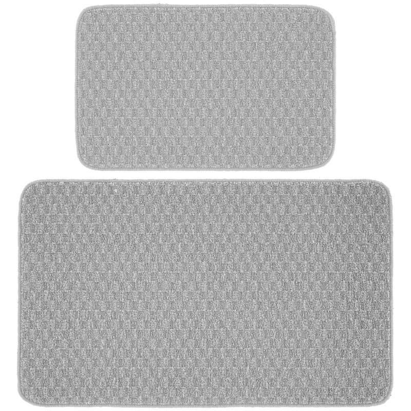 Garland Rug Town Solid Checkered Durable Kitchen/ Door Mat Accent Rug - Set2(18"x30", 24"x40") - Silver