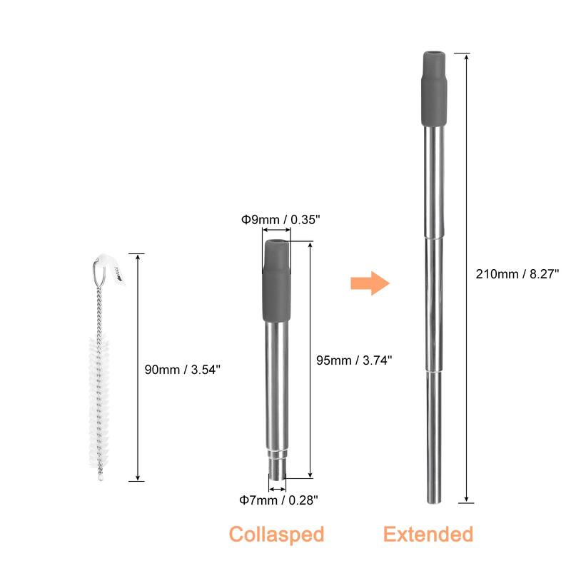 1 Set Reusable Telescopic Stainless Steel Straws with Silicone Nozzle - Dark Grey
