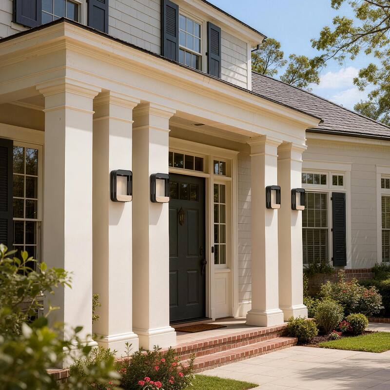 Outdoor Solar LED Wall Lantern Metal Wood-grain Shelf Sconce(4-pack)