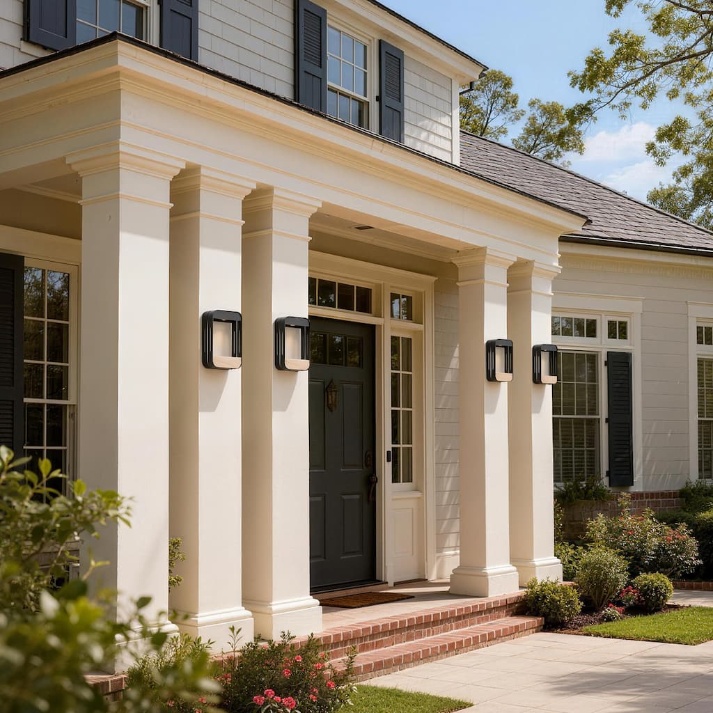 Outdoor Solar LED Wall Lantern Metal Wood-grain Shelf Sconce(4-pack)