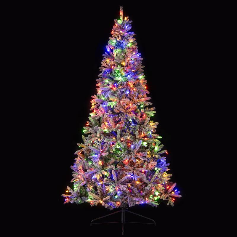 Half Christmas Tree 7ft Prelit Snow Flocked Artificial Tree with LED Lights Remote Control 9 Modes and Foldable Metal Stand