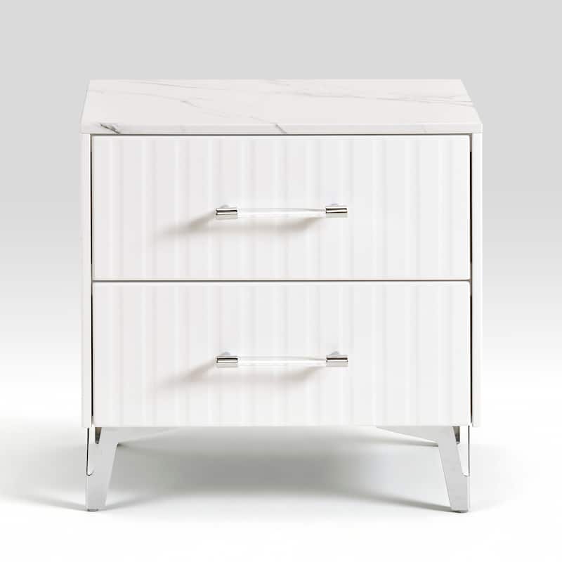 Glam White Bedroom Furniture LED Bed Chest Nightstand 3PC Set