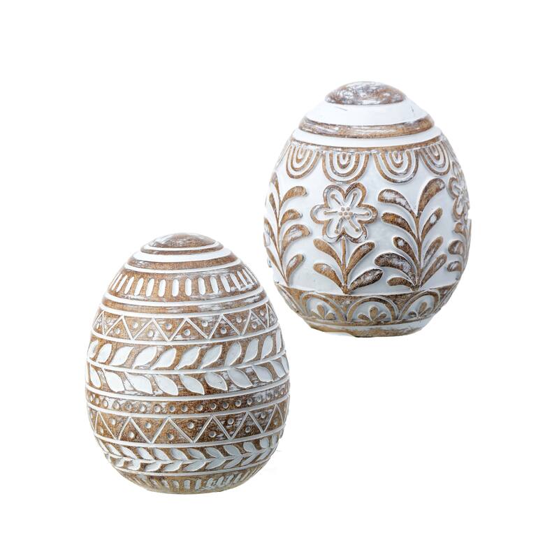 Resin Atelier 'Carved' Egg 3.75" Set of 2