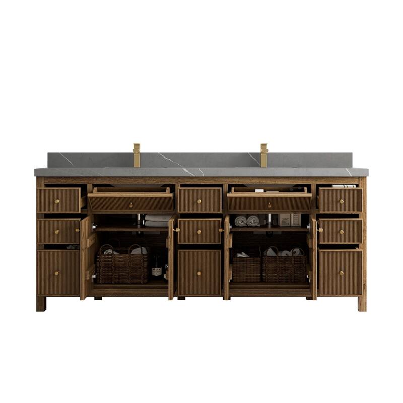Willow Collections 84 in. W x 22 in. D Sonoma Teak Double Sink Bathroom Vanity with Countertop