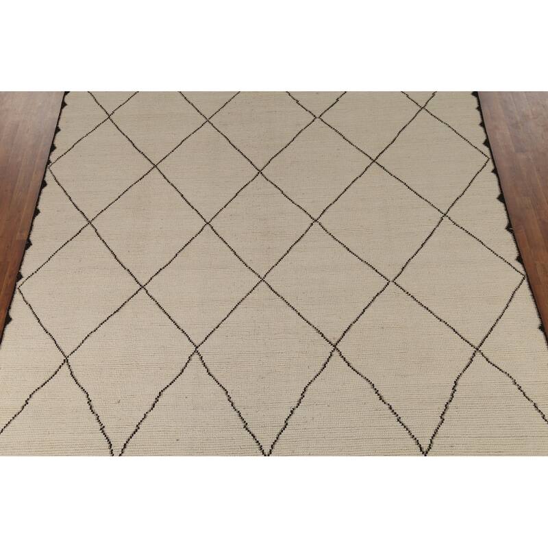 All-Over Trellis Moroccan Area Rug Handmade Wool Carpet - 8'10"x 12'2"