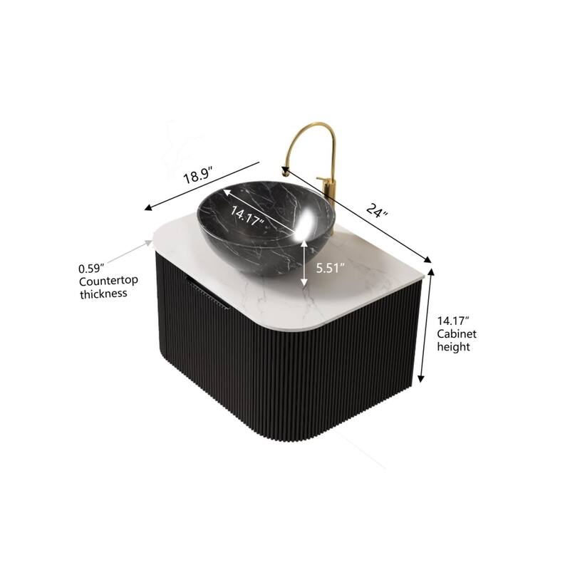 Wall Mounted Bathroom Vanity with Black Bowl Ceramic Basin