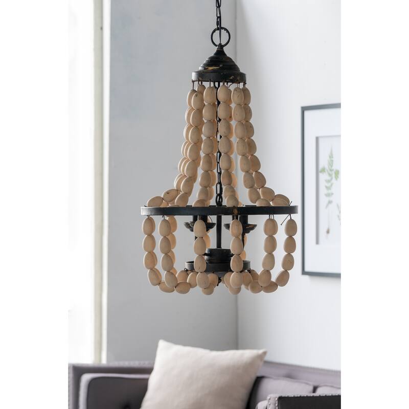 D18.9x33.1" Large Beaded 4-Light Chandelier, Vintage Style Hanging Light Fixture, Bulb Not Included