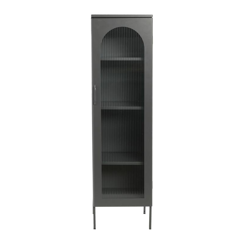 Solstice Metal Cabinet with 3 Adjustable Storage Shelves and Arched Glass Door