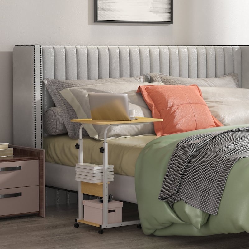 3-Tier C-Shaped Side Table with Adjustable Height and Wheels Ideal for Living Room or Bedroom