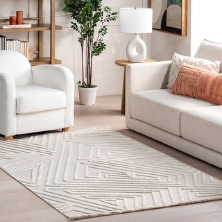 Nuloom Isabeau Modern Geometric High-Low Fringe Area Rug