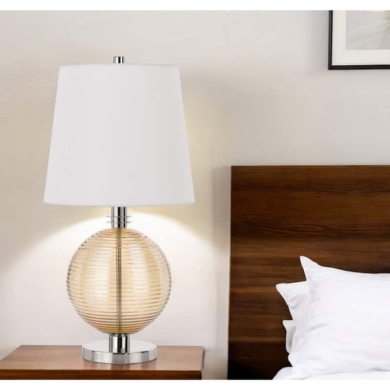 Nickel Metal Globe Table Lamp with White Empire Shade and 3 Way Switch - 14” x 14” x 28” (D x W x H)