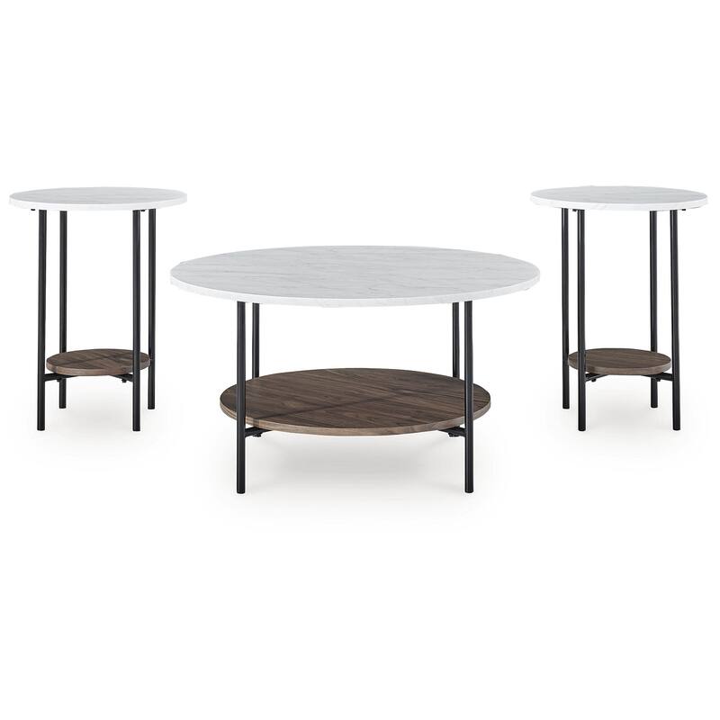 Signature Design by Ashley Wrenwich White/Brown Table (Set of 3) - 34"W x 34"D x 18"H