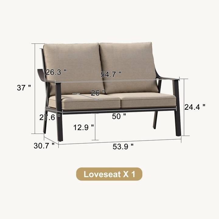 PURPLE LEAF Lorri Khaki Cushions Heavy-Duty Metal Frame Rattan Backrest for Patio Garden Patio Conversation Set Couch