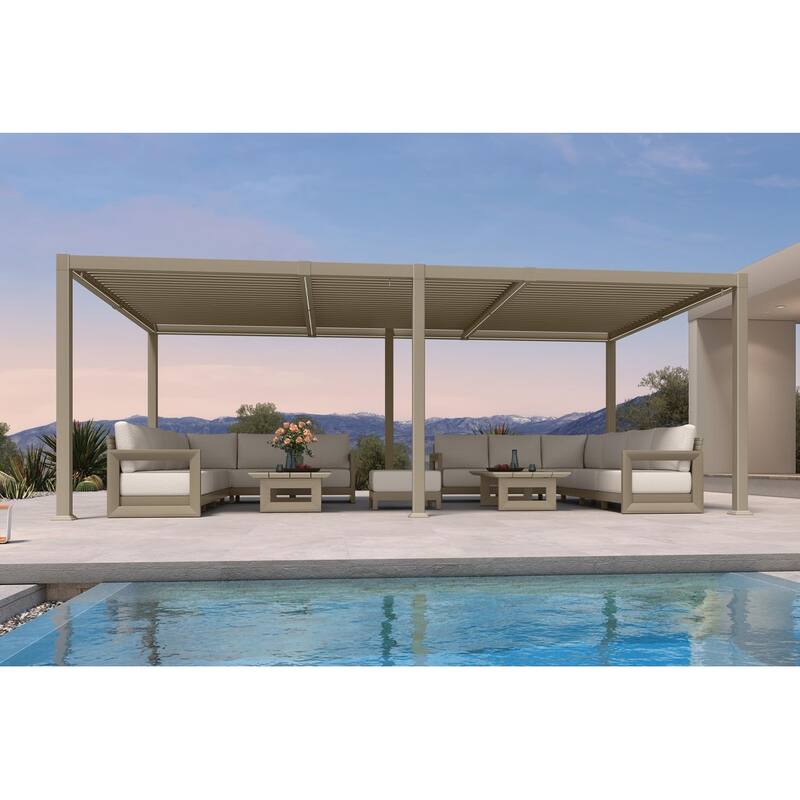 PURPLE LEAF Solar Louvered Pergola with LED String Lights Aluminum Outdoor Pergola with Adjustable Roof for Patio Garden