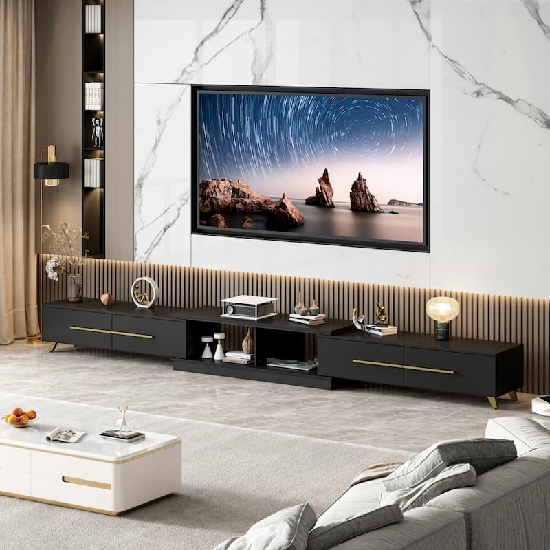 Extendable Modern TV Stand for TVs up Black/White Living Room Table - Black/Gold