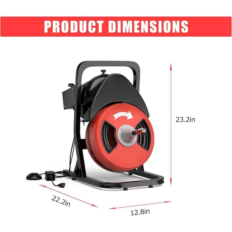 50FT 1/2 Inch Portable Drain Cleaning Machine for 1" to 4" Pipes