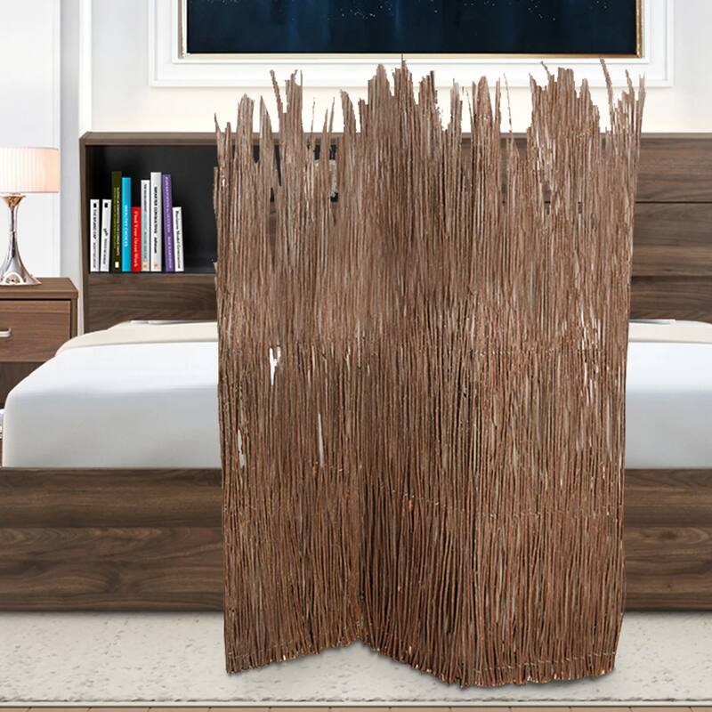 84 Inches Tall 3 Panel Foldable Screen with Willow Branches, Brown