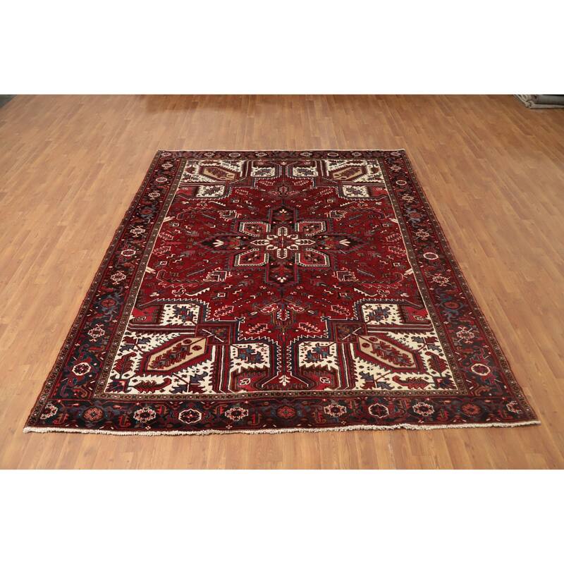 Hand Knotted Oriental 100% Wool Carpet Traditional Medallion Red Heriz Area Rug - 9' 5'' X 7' 10''