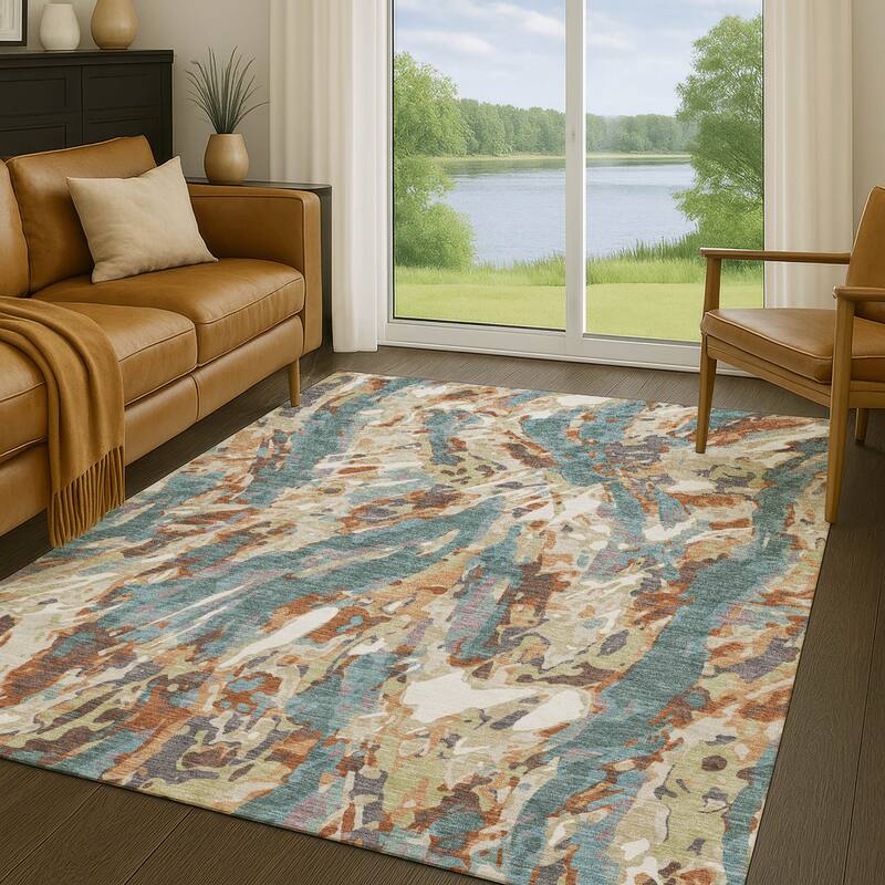 Machine Washable Indoor/ Outdoor Brushstrokes Chantille Rug