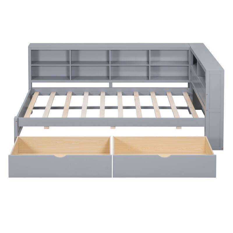 Wooden DayBed with 2 Drawers, Storage Shelf and USB Charging Ports