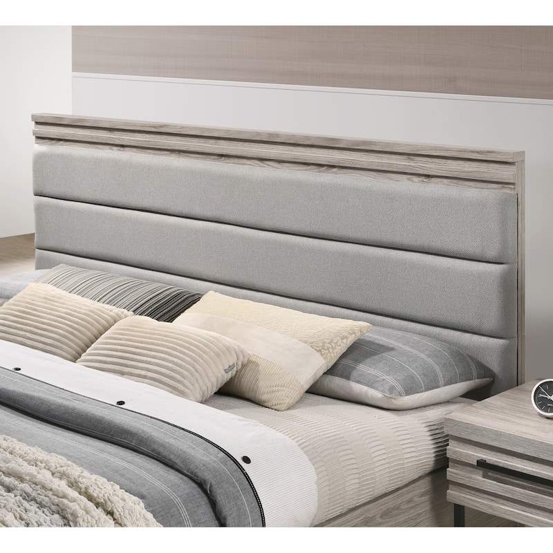 Roundhill Furniture Alvear Upholstered Wood Panel Bed, Weathered Gray