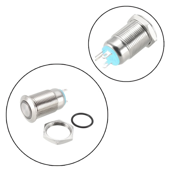 uxcell Momentary Metal Push Button Switch Flat Head 12mm Mounting Dia 1NO 3-6V Red LED Light